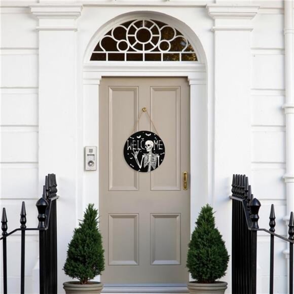 Halloween Skull Welcome Door Sign 12x12 Inch Halloween Wreaths for Front Door - Picture 7 of 8